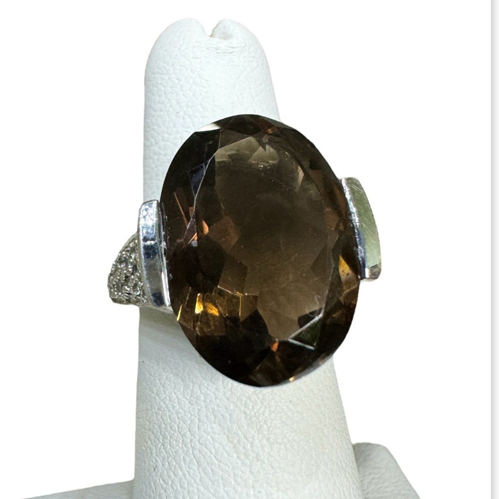 Vintage large smoky topaz cocktail silver ring